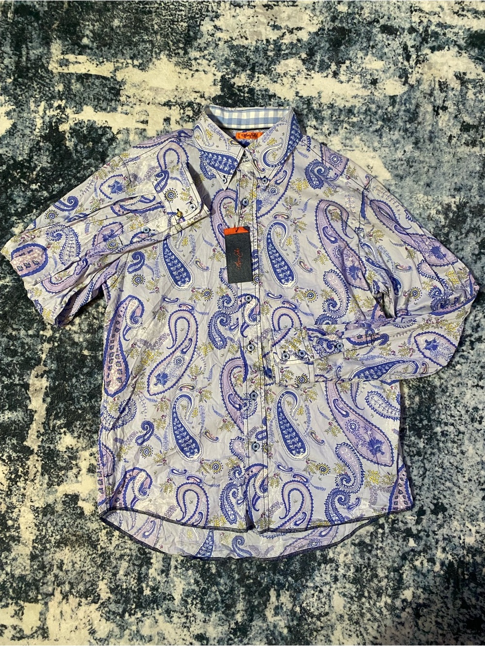 Marc Ecko Men’s M NWT Cut & Sew Paisley Button Down Shirt Blue Purple Festival